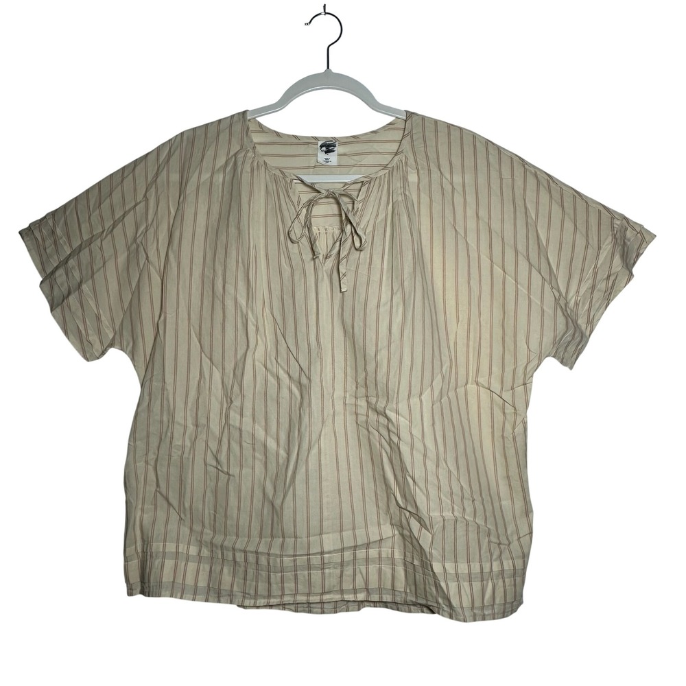 Melrose Market Striped Tie Neck Gauze Cotton Blouse Top Women's‎ Medium